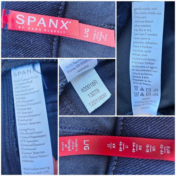 Spanx Jean-ish Leggings Dark Wash Stretch Knit Denim Look Size Large Ankle Crop - Picture 1 of 10